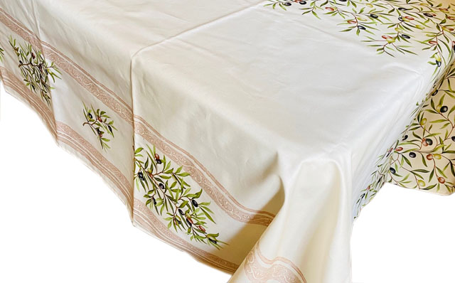 French coated tablecloth (olives 2005. white x beige)